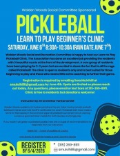Pickleball Beginner's Clinic - 8:30-10:30 AM @ Walden Woods Courts